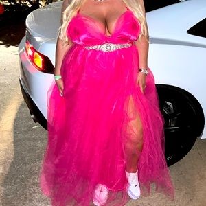 Hot Pink Tulle Prom Dress (Adjustable L-XXL)